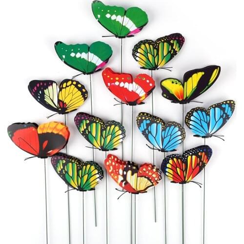 1set Lot PVC Artificial Colourful Butterfly Decorative Stakes Wind Spinners Garden Decorations Simulation Butterfly
