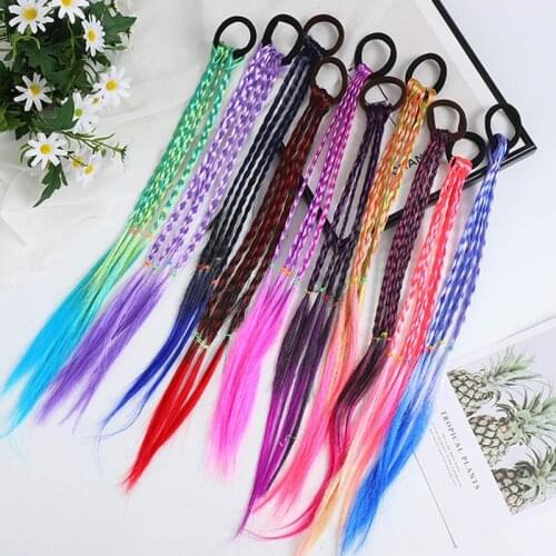 Cute Gradient Color Wig Fashion Hair Accessories Ponytail Hair Ornament Kids Hairpins Rubber Bands 1Pcs DIY Braided