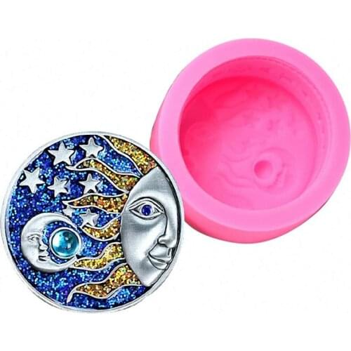1Pcs Pink Soap Mold Round Shape Sun Moon Faces Silicone Mold DIY Fondant Chocolate Cake Decorating Tools Kithen Baking Tool