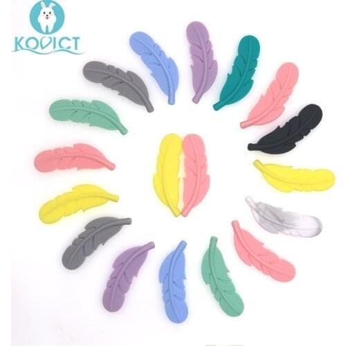 Kovict 10pcs Silicone Teether Feather Beads Handmade Accessories Teething Toys For Infant Newborn Gift Baby Teething Bead