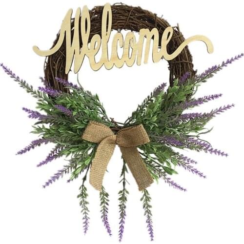 14inch Welcome-Sign Lavender Wreaths for Front Door Handcrafted Wreath for Outdoor Home Wall Party Wedding Decor