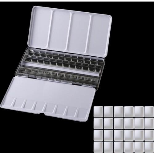 48 Gird Empty Watercolor Tins Pans Palette Paint Drawing Case Box Set with 48pcs Half Pans for Children Artist Student Beginners