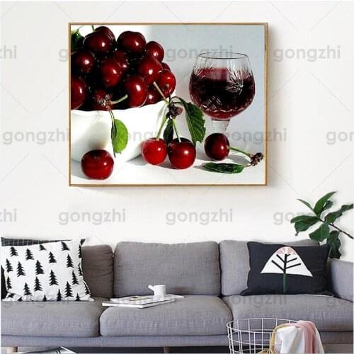 5D Diy Fruit Diamond Painting Cherry and Wine Square Diamond Embroidery Mosaic Decor Living Room Full Square Round Cross Stitch