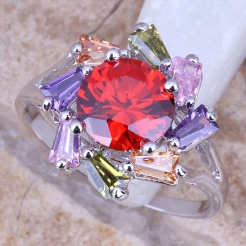 Sparkly Multicolor Garnet Silver Plated Womens Ring Size 6 / 7 / 8 / 9 R1005
