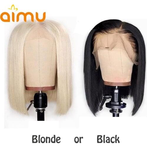 Blonde 613 And Black Clolor Blunt Cut Short Bob Wigs With Free Shipping Real Human Hair Lace Front Wig Remy Brazilian PrePlucked