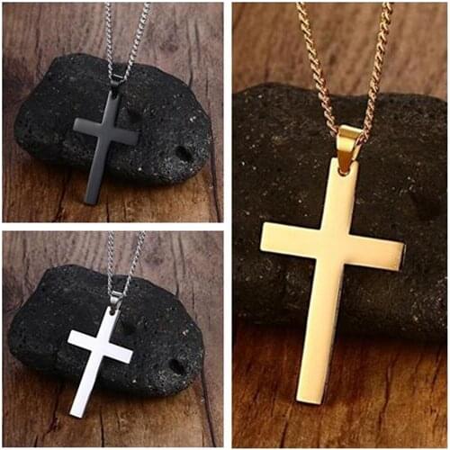Fashion Simple design Stainless Steel Cross Pendant Women Men Necklace crucifix Curb Chain 24
