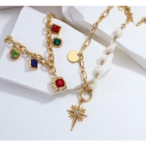 Multicolor Crystal Gold Color Chain Necklaces for Women Men Cross Irregular Pearl Heart Pendant Necklaces 2021 New Trend Jewelry