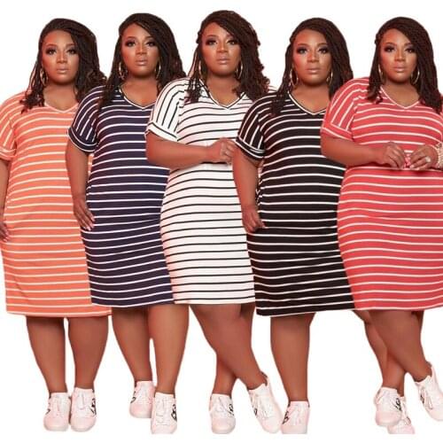 Chiclover Dress for Women Wholesale Plus Size Pajama Strip Casual Straight Loose Dresses Lounge Home Wear Outfit Dropshipping