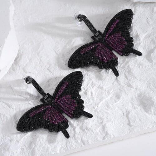European and American women hip-hop exaggerated butterfly earrings full of zircon black gold-plated color diamonds small luxury