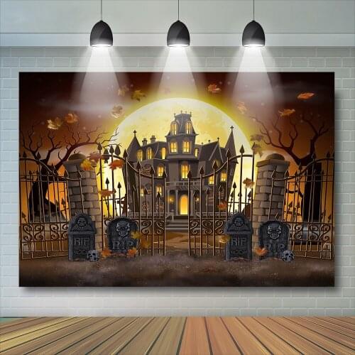 Castle Ghost Halloween Background Kids Child Photography Autumn Leaves Cemetery Backdrop Birthday Baby Photostudio WallPaper