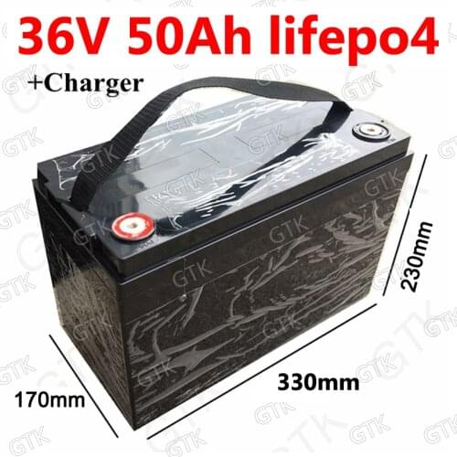 GTK waterproof 36V 50AH Lifepo4 battery with BMS 12S for 1000W 1500W scooter bike Tricycle Solar Backup backup power +5A charger
