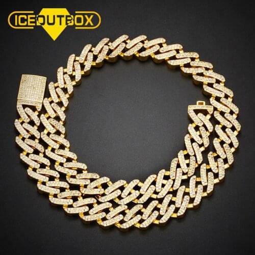 ICEOUTBOX 12mm Miami Micro Pave Cubic Zirconia Cuban Link Chain Necklace With Box Clasp Hip Hop Fashion Jewelry Top Quality