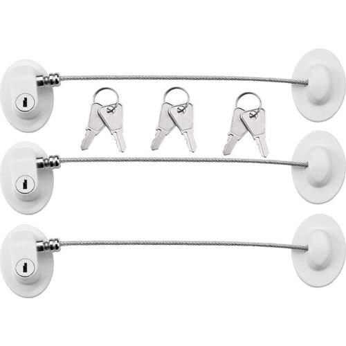 3 Pieces Refrigerator Door Lock Strong Adhesive Freezer Door Lock File Drawer Lock Child Safety Cupboard Lock with Keys (White)