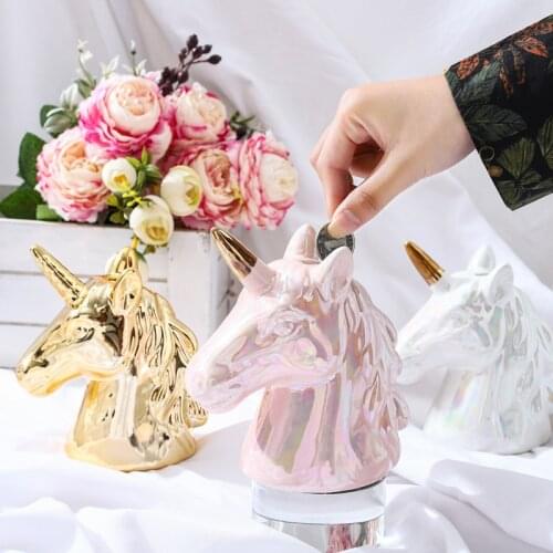 Small Unicrn Money Boxes Nordic Golden Ceramic Piggy Bank Saving Box Money Safe Bank Home Decoration