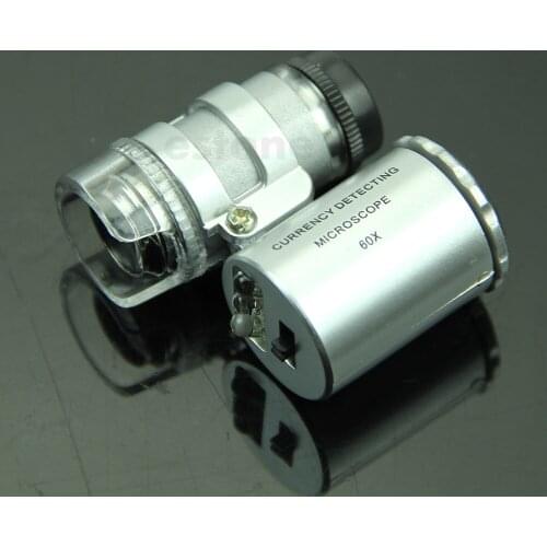 Mini 60X Magnifier Microscope UV Jeweler Loupe currency Detector with LED Light