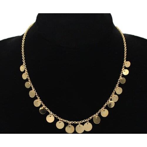Trendy Round Circle Sequins Necklace Pendant Women Gold Silver Color Creative Personality Simple Short Choker Necklace Jewelry