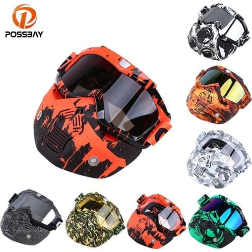POSSBAY Motorcycle Detachable Goggles Mask Snowboard Goggles Dustproof Wind Protection Face Mask Universal Fit Open Face Helmet
