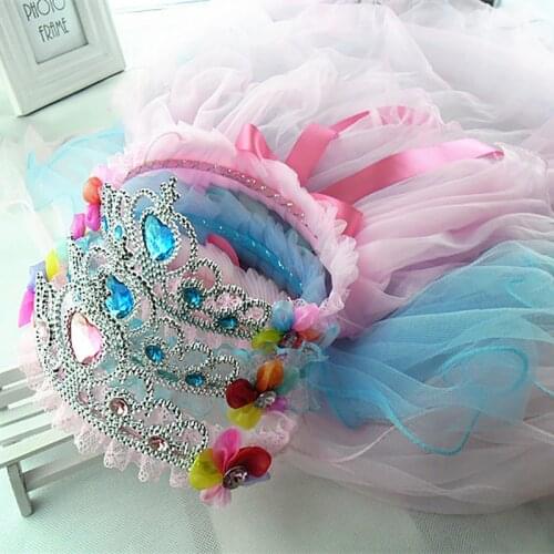 2021 New Easter Crown Jewel Girl Little Princess Headband Double Tulle Bridal Veil Wreath Lace Wedding Banquet Wreath Headband