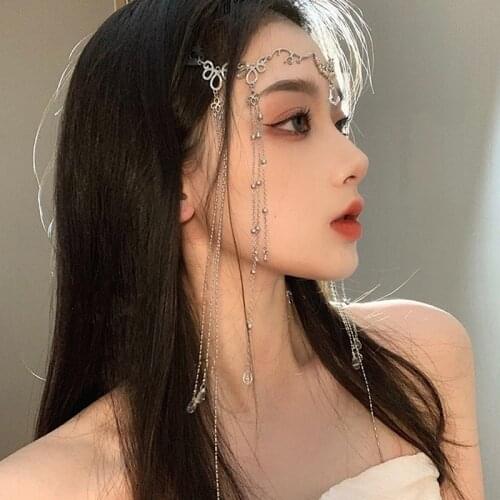 Origin Summer Glitter Rhinestones Long Tassel Hairwear Waterdrop Crystal Retro Hairban for Women Chinese Stylish Accessories