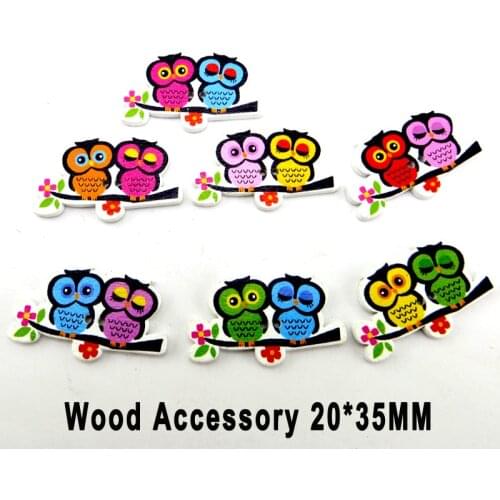 25pcs Double Owl Buttons Birds 2 Holes Patterns Cartoons Wood Sewing Button Scrapbook Charms WCF-492