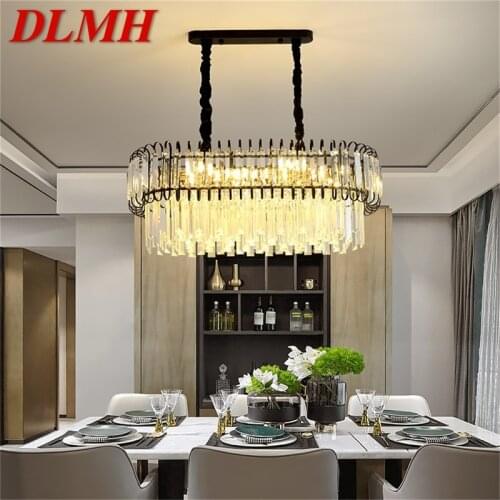 DLMH Luxury Chandelier Fixtures Modern Oval Crystal Pendant Lamp Light Home LED for Dining Room Decoration