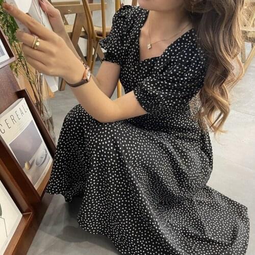 Puff Sleeve Women Floral Dress Summer 2021 Korean Print Vintage Dress Female Party Loose Plus Size Midi Dresses Vestido 15358