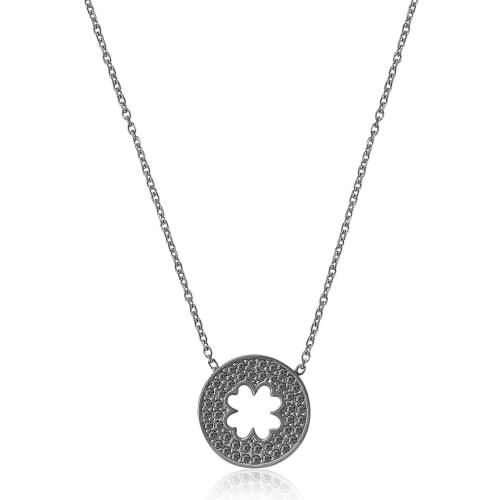 Silver, Round In Clover Black Necklace, best present options for Your Loved Ones
