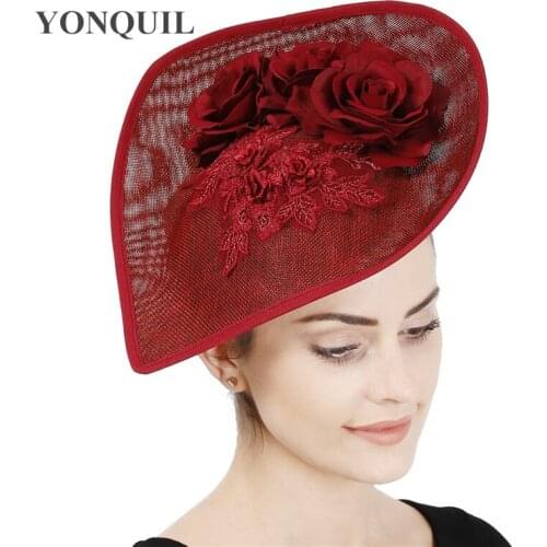 Big Derby Marron Occasion Hat Fascinators Women Wedding Fashion Headpiece With Fashion Lace Flower Hair Accessory Elegant Bridal