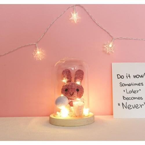 LED Rabbit Night Light With Glass Cover Battery Powered Rabbit In Glass Dome For Children Kids Decorative Rabbit Glass Lamp