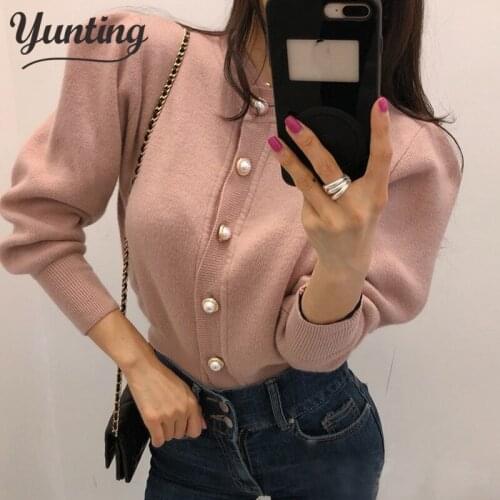 New Oversize Womens Sweaters Autumn Winter sweater Vintage buttons O Neck Cardigans Single Breasted Puff Sleeve Loose Cardigan