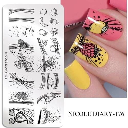 NICOLE DIARY Nail Stamping Plates Summer Style Fruits Design Stamp Template Leaf Flower Line Printing Stencil Tools