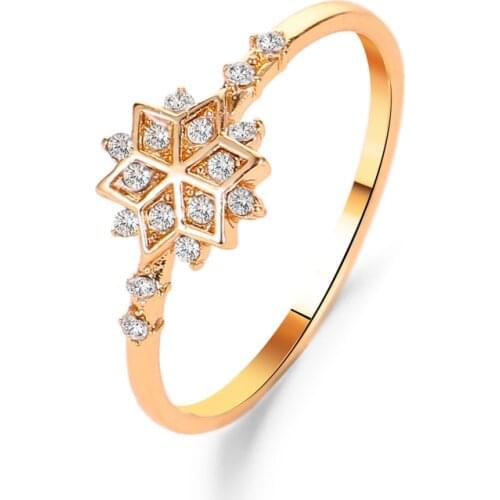 Trendy Gold Color Flowers Crystal Rings Female Simple Snowflake Design Charm Zircon Wedding Rings For Women Jewelry Party Gifts