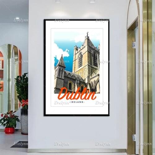 Retro Vintage Style Travel Poster Dublin Ireland Oil Painting Posters and Print on Canvas Hd Wall Art Pictures Home Decor Frame