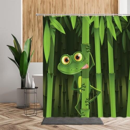 3D Funny Tree Frog Shower Curtain Cute Cartoon Green Animal Frogs Bathroom Decor Background Waterproof Bath Curtains With Hooks