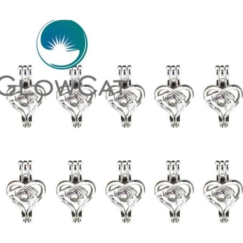 10x K560 Moms Love Heart Hand Pearl Cage Jewelry Making Beads Cage Pendant Essential Oil Diffuser Aroma Locket For Oyster Pearl