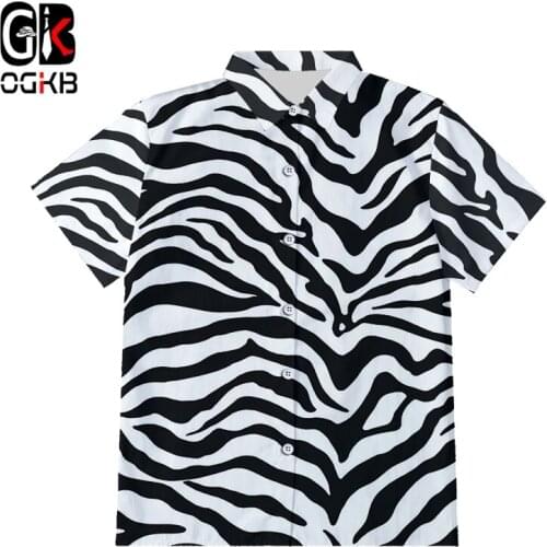 OGKB New Animal Zebra Striped Button Shirt Large Casual 3D Printed Loose Personality Shirt Dropshipping Oversize 6XL