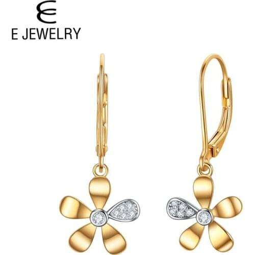 E 925 Sterling Silver Flowers Earrings for Women Gold Plated Cubic Zirconia Popular Party Jewelry Gift