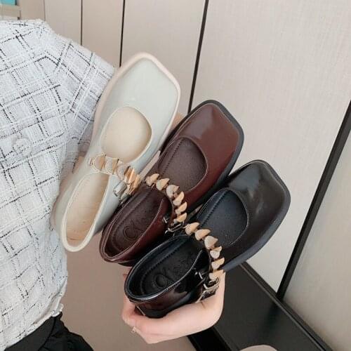 Spring And Summer New Retro Mary Jane Womens Shoes Fashion All-Match Square Toe Shallow Mouth Small Leather Shoes