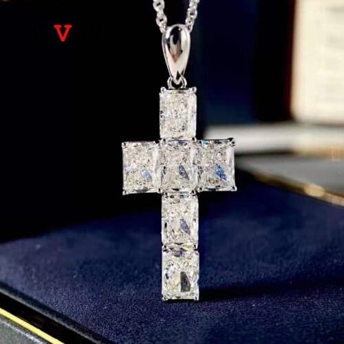 OEVAS 100% 925 Sterling Silver High Carbon Diamond Cross Pendant Necklace For Women Sparkling Wedding Party Fine Jewelry Gift