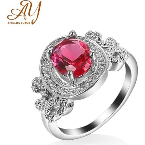 Anillos Yuzuk Wedding Ring Sterling Silver 925 Created Ruby Engagement Rings For Women Promise Statement Fine Jewelry