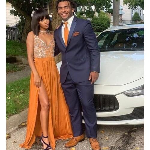 2020 Sexy Cheap Split Side Prom Dresses V Neck Sleeveless Beaded Formal Dress Floor Length Chiffon Black Girl Evening Gown