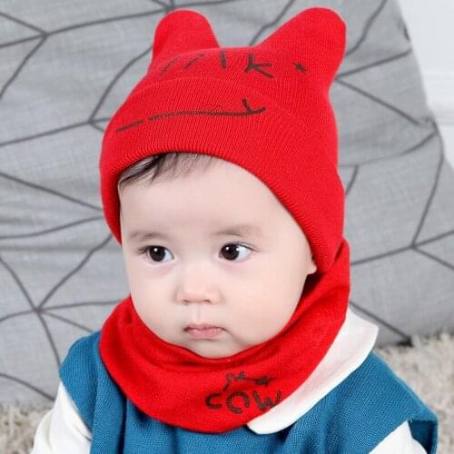 2pcs/set Cartoon Baby Scarf + Hat Warm Ear Knitted Hat Boys Girls Caps Newborn Hat Infant Baby Accessories for Baby 0-24 Months