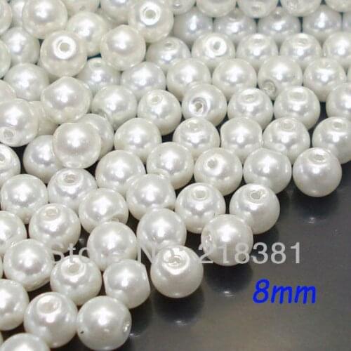 300pcs White Color Glass Pearl Loose Spacer Beads For DIY Garment Accessories 8MM