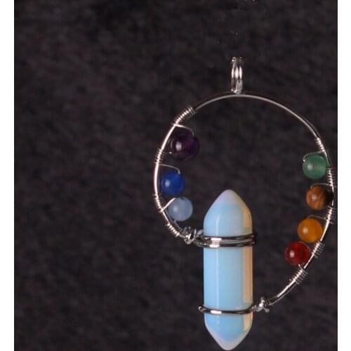 6pcs Yoga Reiki Healing Balancing Wire Wrapped Hexagonal Column 7 Chakra Beads Natural Quartz Crystal Stone Charm Pendant Free