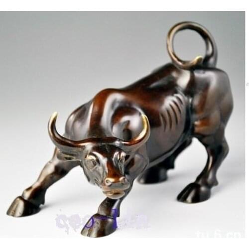 Wang 0002 Big Wall Street Bronze Fierce Bull Statue 8inch