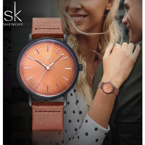 SK Fashion Leather Womens Watch SHENGKE Lady Wristwatch Simple Womens Watch Leather Belt Relogio Feminino Montre Femme 2021