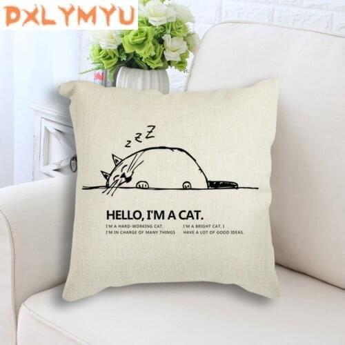 Cartoon Lazy Cat Minimalist Art Cushion Cover Linen Polyester Throw Pillow Case Striped Geometric Cat Cushion Cover Sofa Decor