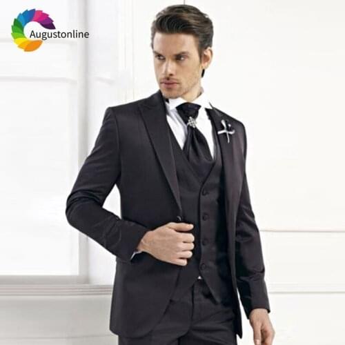 Italian Black 2019 Slim Fit Men Suits For Wedding Groom Wear Formal Costume Groom Prom Tuxedo Best Man Blazer Jacket+Pants+Vest