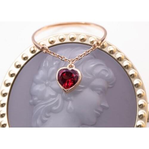 Designer original inlaid heart-shaped natural garnet opening adjustable chain ring retro elegant light luxury charm jeweler