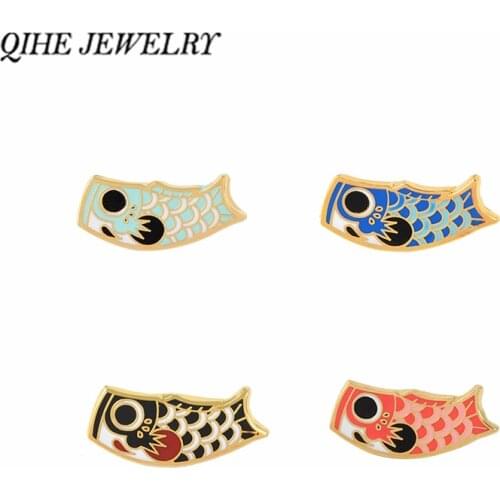 QIHE JEWELRY Koinobori Fish Flag Pins Japanese Koi Enamel pin Brooches Badges Brooches for men women Japanese Culture Jewelry